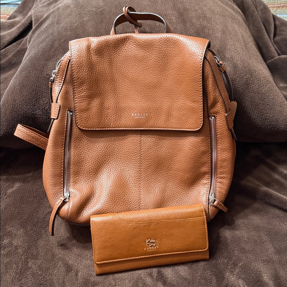 RADLEY LONDON Tan Leather Backpack with Matching Wallet